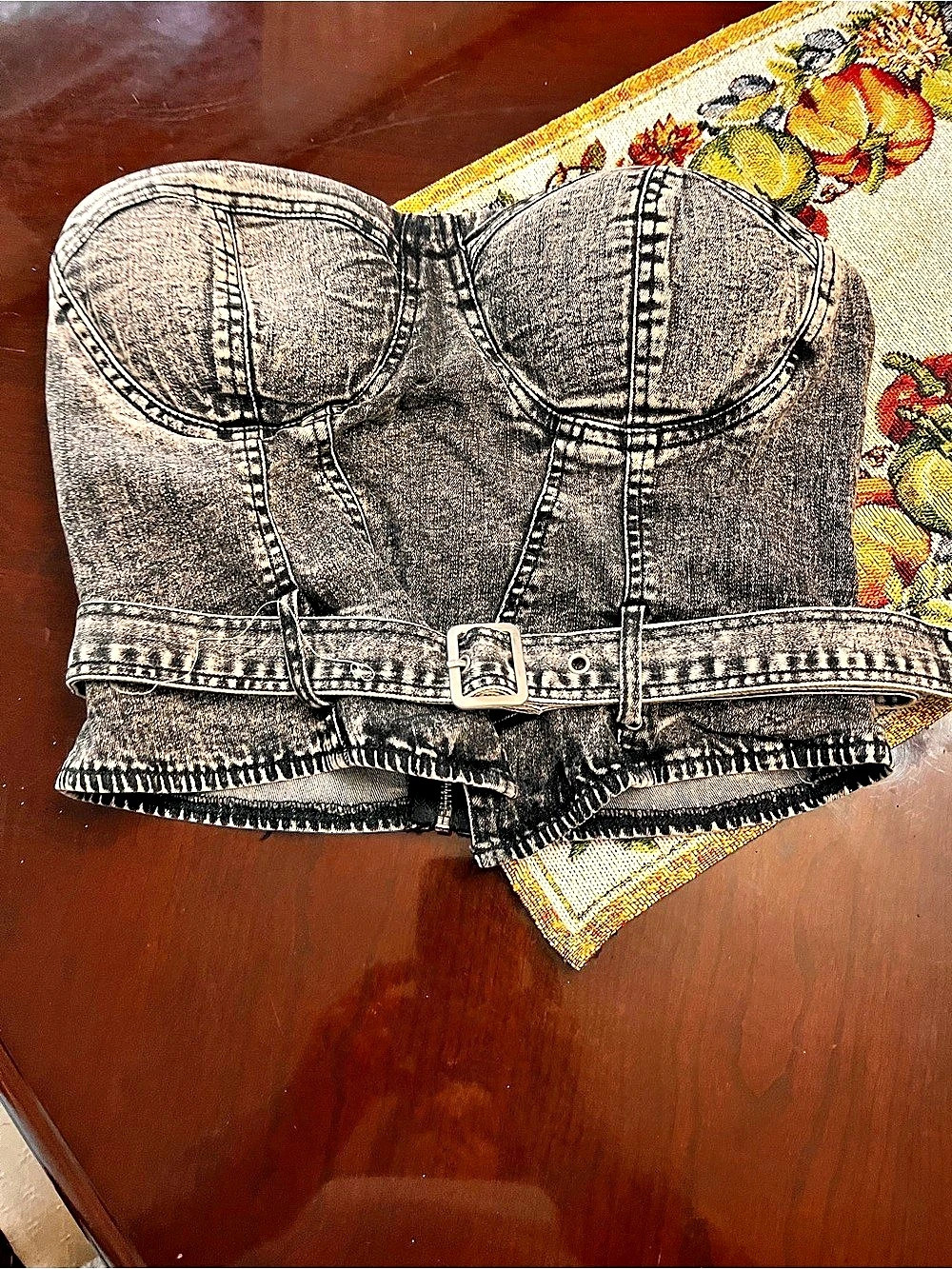 Fashion Nova No Invite Denim Corset Top Gray Medium